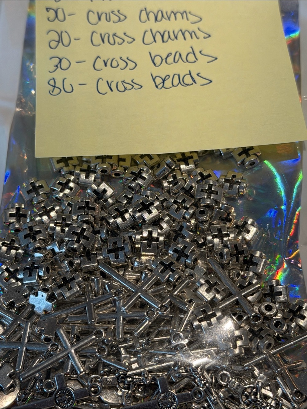 Over 200 Silver Cross and ReligiousBeads and Charms Mix - Jewelry Craft Findings